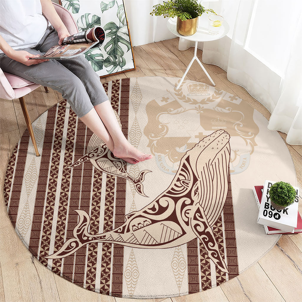 Swimming With Humpback Whales Season Tonga Round Carpet Tongan Tofuaa Ngatu Pattern Brown