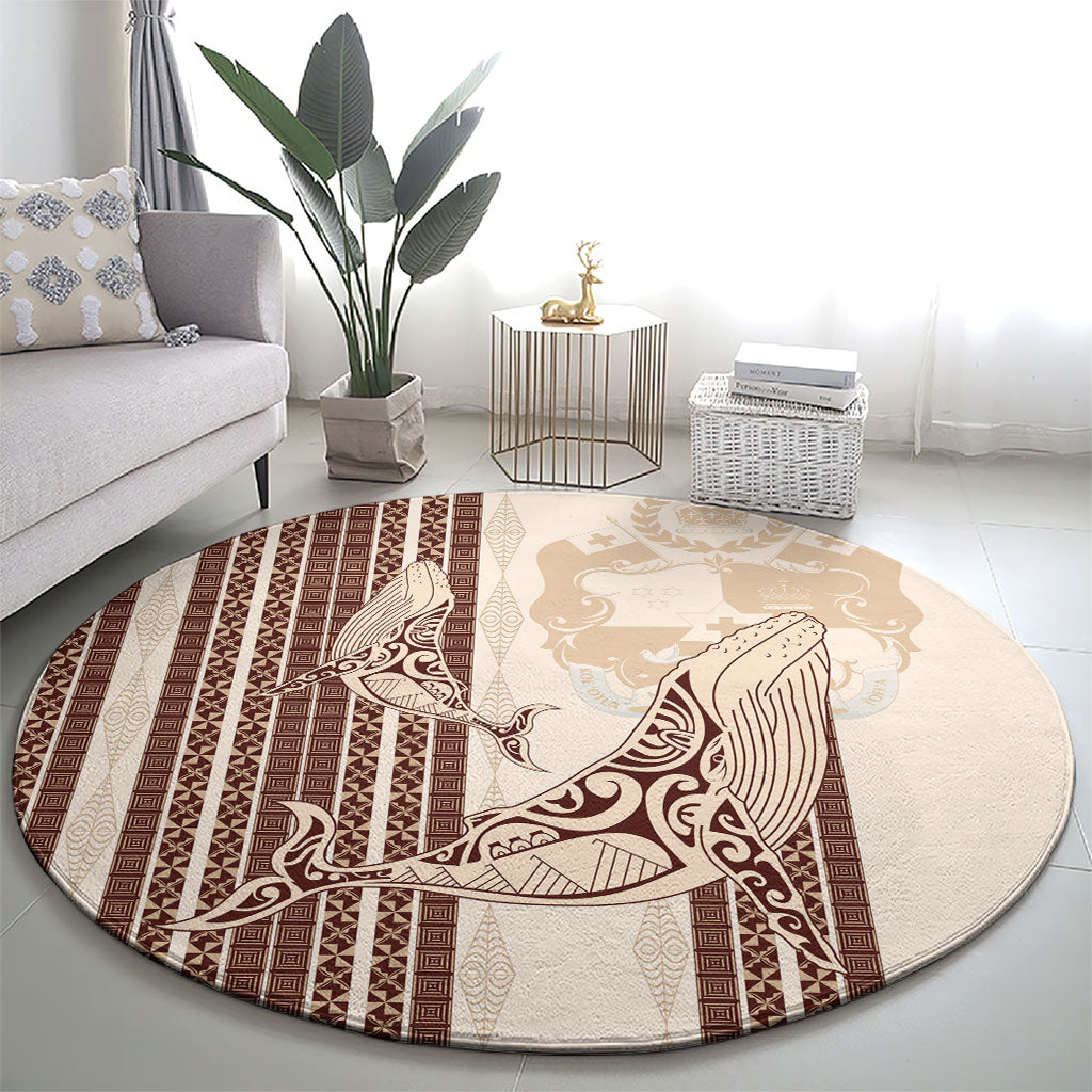 Swimming With Humpback Whales Season Tonga Round Carpet Tongan Tofuaa Ngatu Pattern Brown