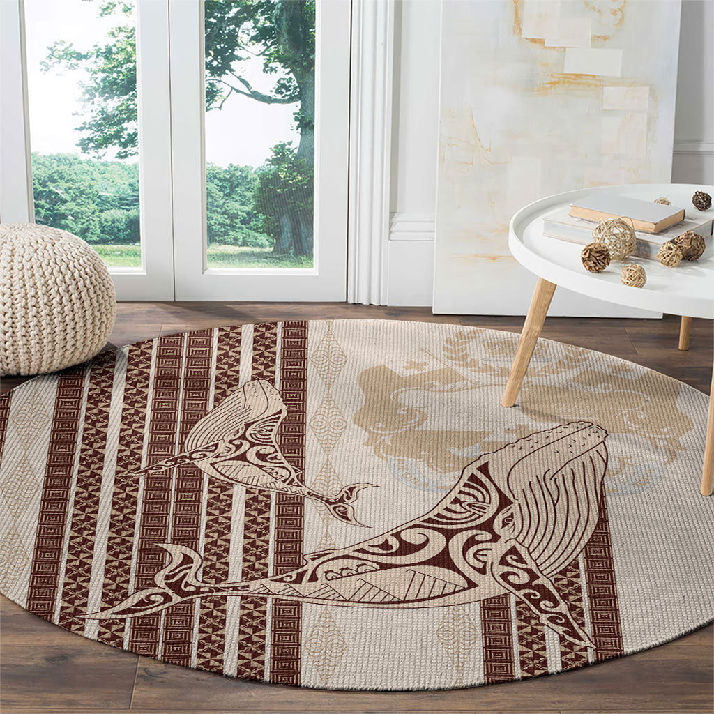Swimming With Humpback Whales Season Tonga Round Carpet Tongan Tofuaa Ngatu Pattern Brown
