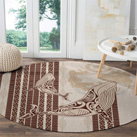 Swimming With Humpback Whales Season Tonga Round Carpet Tongan Tofuaa Ngatu Pattern Brown