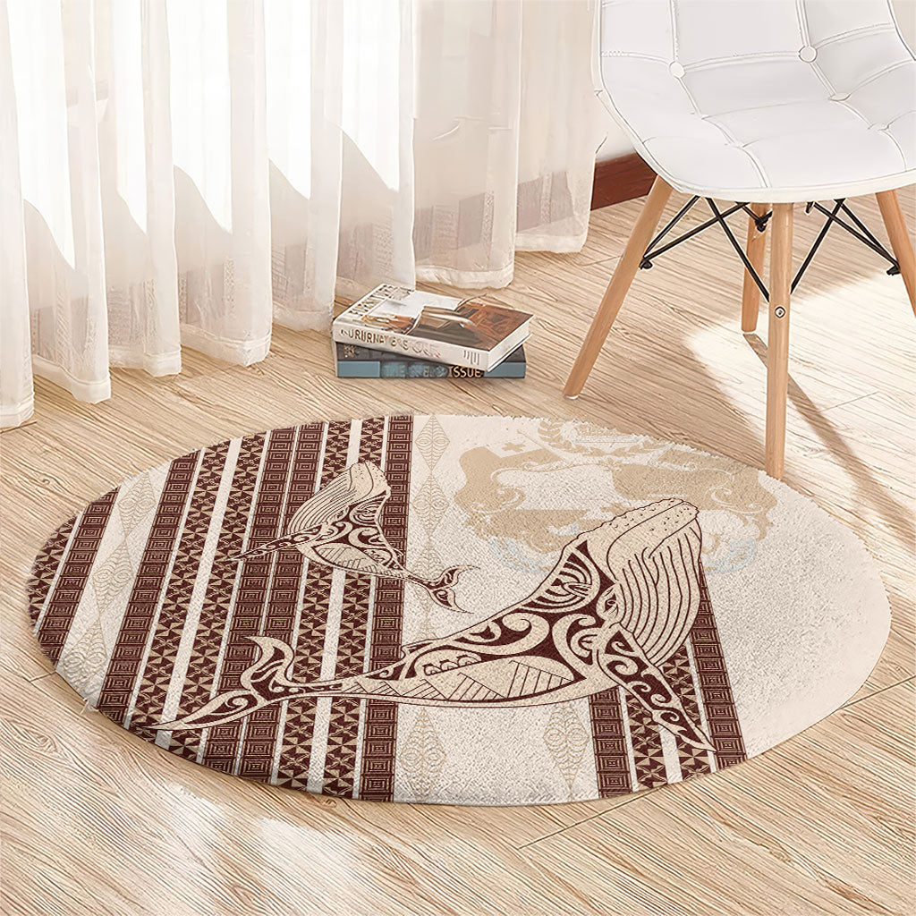 Swimming With Humpback Whales Season Tonga Round Carpet Tongan Tofuaa Ngatu Pattern Brown