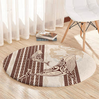 Swimming With Humpback Whales Season Tonga Round Carpet Tongan Tofuaa Ngatu Pattern Brown