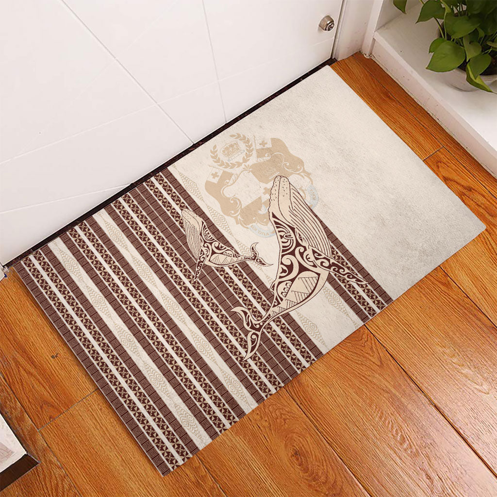 Swimming With Humpback Whales Season Tonga Rubber Doormat Tongan Tofuaa Ngatu Pattern Brown