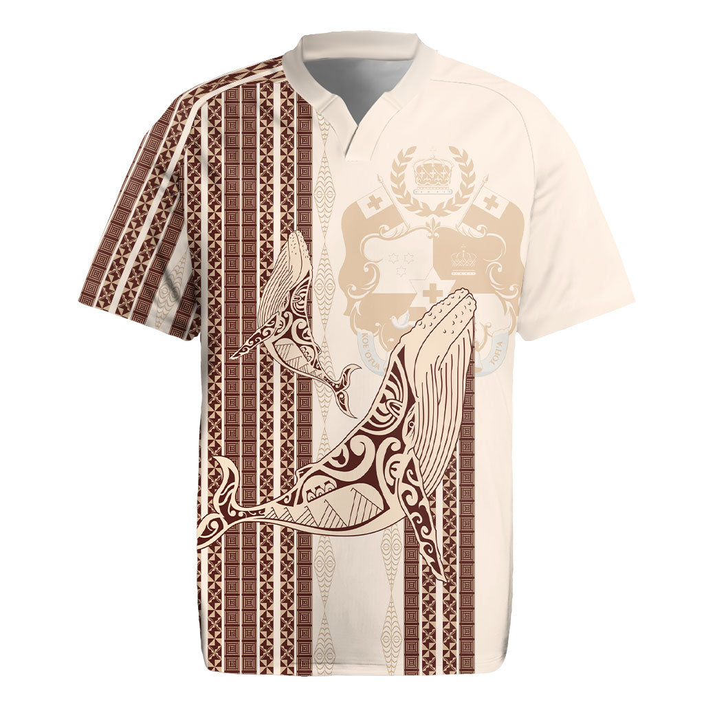 Swimming With Humpback Whales Season Tonga Rugby Jersey Tongan Tofuaa Ngatu Pattern Brown