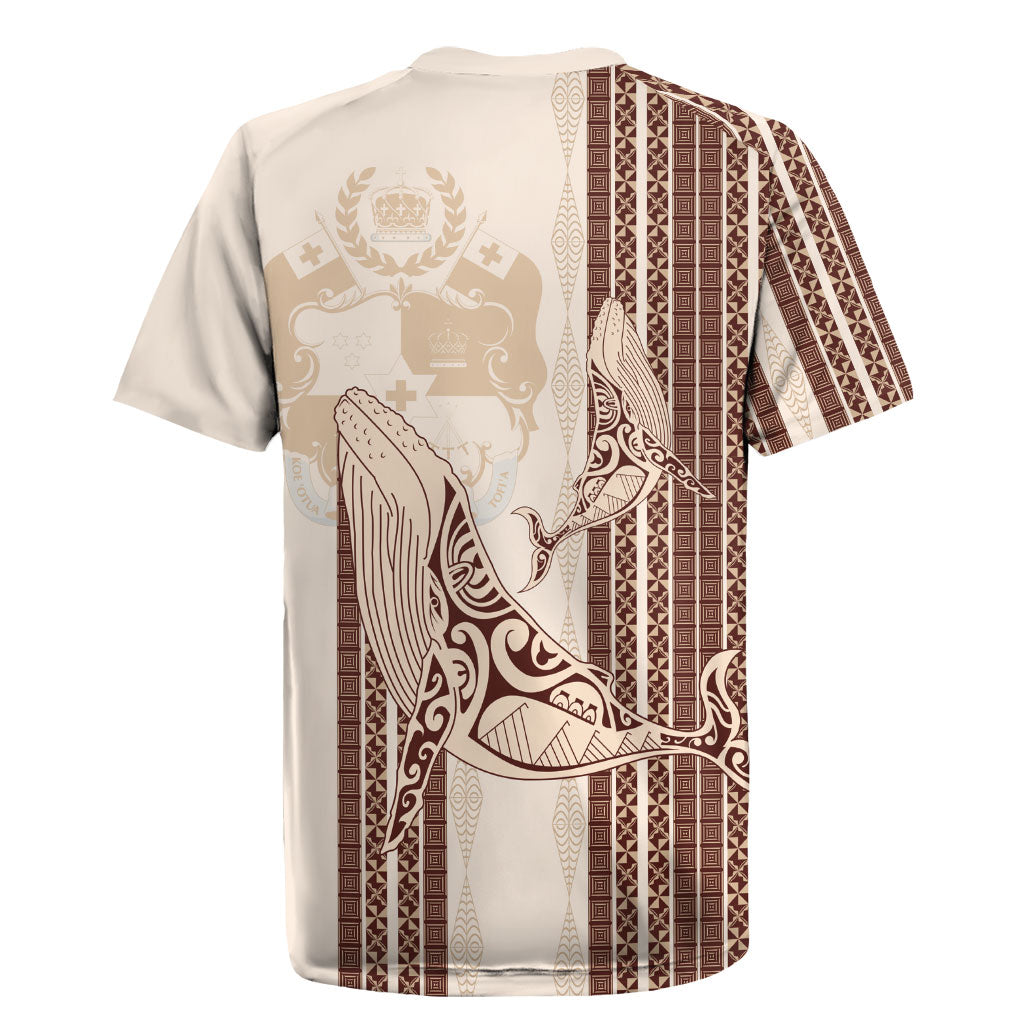 Swimming With Humpback Whales Season Tonga Rugby Jersey Tongan Tofuaa Ngatu Pattern Brown