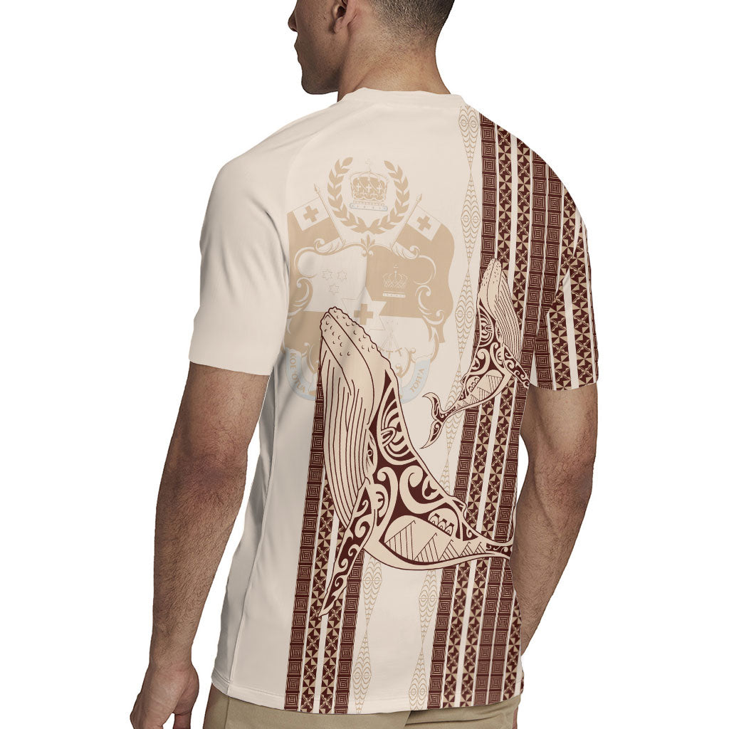Swimming With Humpback Whales Season Tonga Rugby Jersey Tongan Tofuaa Ngatu Pattern Brown