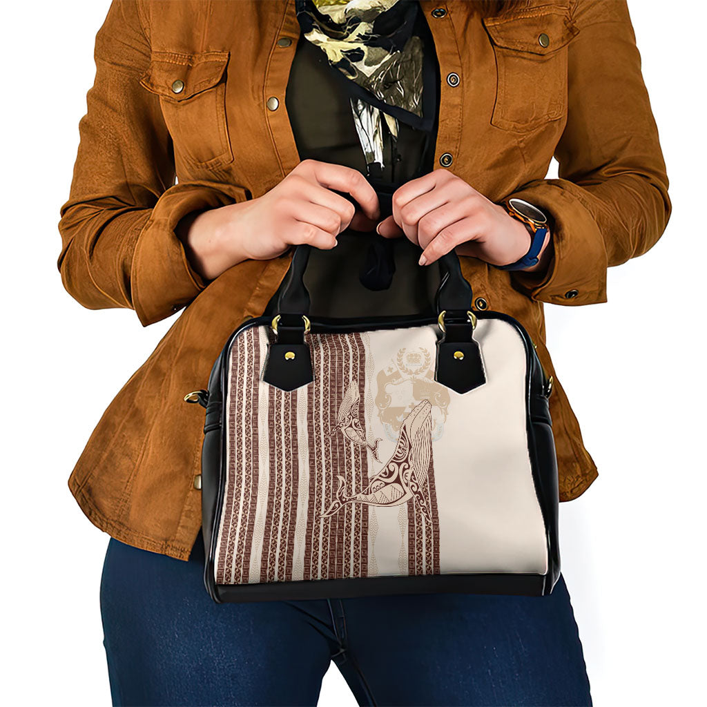 Swimming With Humpback Whales Season Tonga Shoulder Handbag Tongan Tofuaa Ngatu Pattern Brown