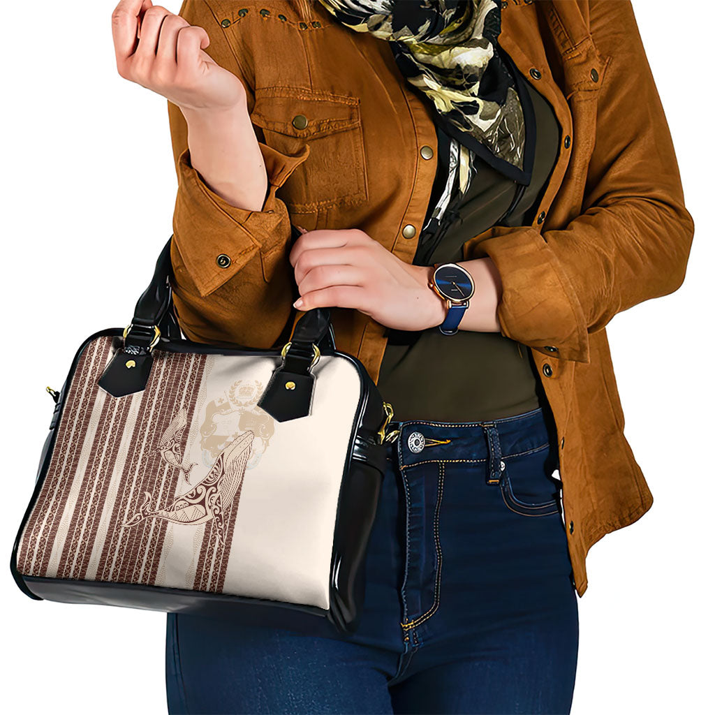 Swimming With Humpback Whales Season Tonga Shoulder Handbag Tongan Tofuaa Ngatu Pattern Brown