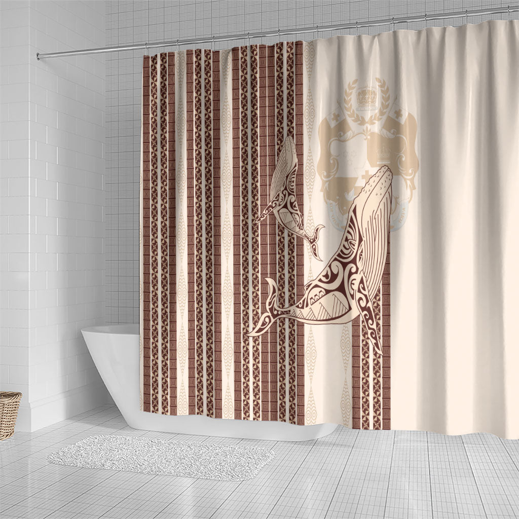 Swimming With Humpback Whales Season Tonga Shower Curtain Tongan Tofuaa Ngatu Pattern Brown