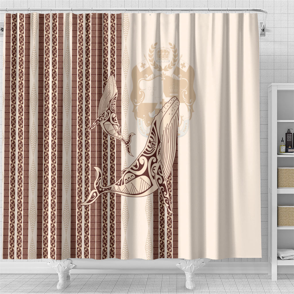 Swimming With Humpback Whales Season Tonga Shower Curtain Tongan Tofuaa Ngatu Pattern Brown