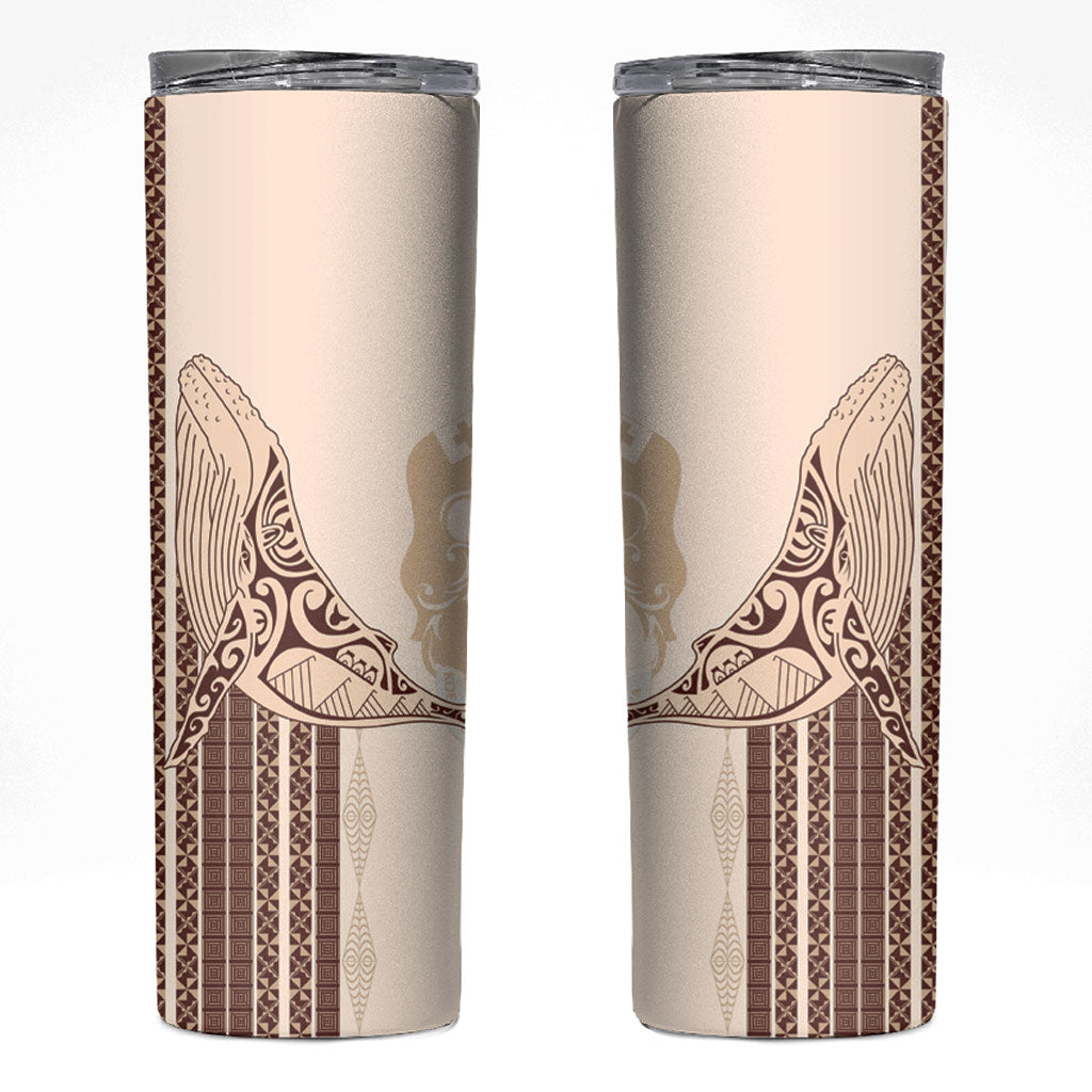Swimming With Humpback Whales Season Tonga Skinny Tumbler Tongan Tofuaa Ngatu Pattern Brown