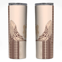 Swimming With Humpback Whales Season Tonga Skinny Tumbler Tongan Tofuaa Ngatu Pattern Brown