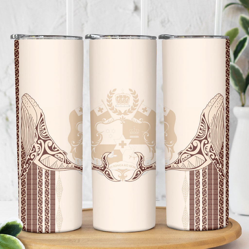 Swimming With Humpback Whales Season Tonga Skinny Tumbler Tongan Tofuaa Ngatu Pattern Brown