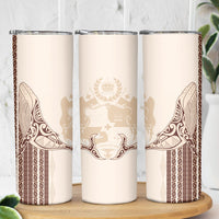 Swimming With Humpback Whales Season Tonga Skinny Tumbler Tongan Tofuaa Ngatu Pattern Brown