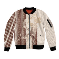 Swimming With Humpback Whales Season Tonga Sleeve Zip Bomber Jacket Tongan Tofuaa Ngatu Pattern Brown