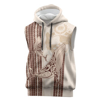 Swimming With Humpback Whales Season Tonga Sleeveless Hoodie Tongan Tofuaa Ngatu Pattern Brown