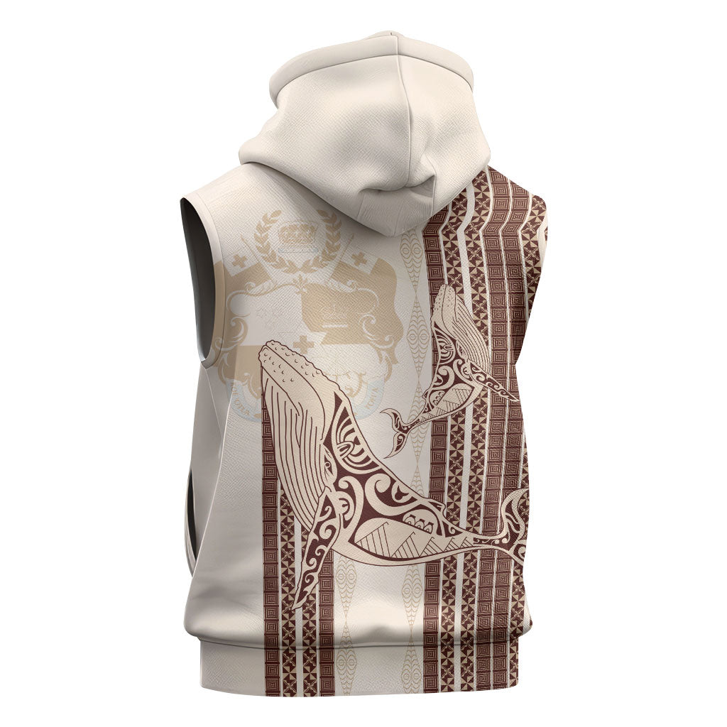 Swimming With Humpback Whales Season Tonga Sleeveless Hoodie Tongan Tofuaa Ngatu Pattern Brown