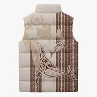 Swimming With Humpback Whales Season Tonga Sleeveless Puffer Jacket Tongan Tofuaa Ngatu Pattern Brown