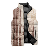 Swimming With Humpback Whales Season Tonga Sleeveless Puffer Jacket Tongan Tofuaa Ngatu Pattern Brown