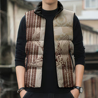 Swimming With Humpback Whales Season Tonga Sleeveless Puffer Jacket Tongan Tofuaa Ngatu Pattern Brown