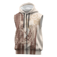Swimming With Humpback Whales Season Tonga Sleeveless Zip Hoodie Tongan Tofuaa Ngatu Pattern Brown