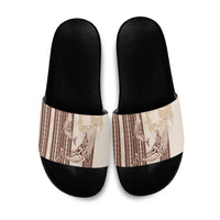 Swimming With Humpback Whales Season Tonga Slide Sandals Tongan Tofuaa Ngatu Pattern Brown