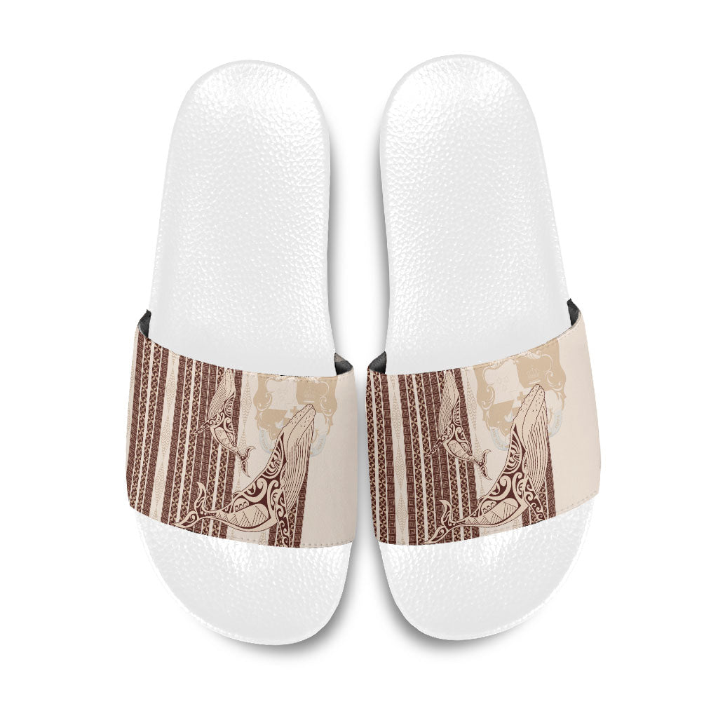 Swimming With Humpback Whales Season Tonga Slide Sandals Tongan Tofuaa Ngatu Pattern Brown