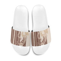 Swimming With Humpback Whales Season Tonga Slide Sandals Tongan Tofuaa Ngatu Pattern Brown