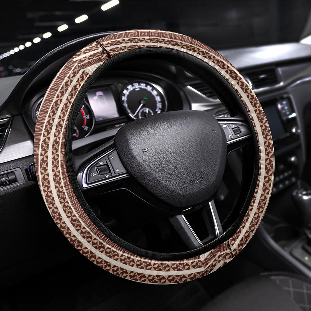 Swimming With Humpback Whales Season Tonga Steering Wheel Cover Tongan Tofuaa Ngatu Pattern Brown