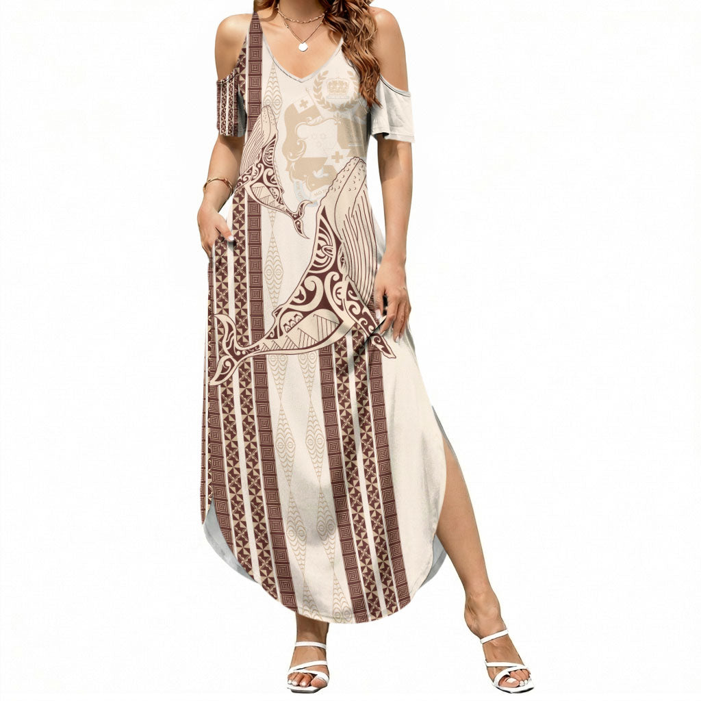 Swimming With Humpback Whales Season Tonga Summer Maxi Dress Tongan Tofuaa Ngatu Pattern Brown