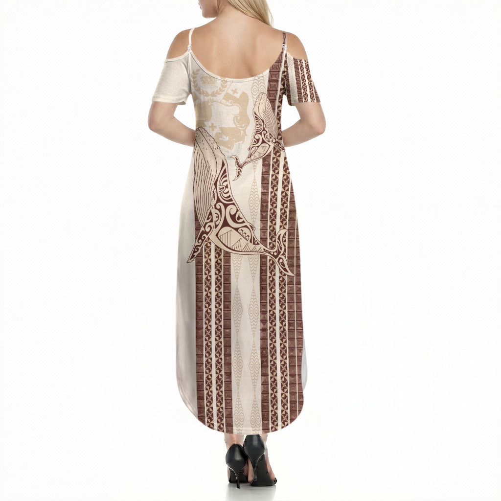 Swimming With Humpback Whales Season Tonga Summer Maxi Dress Tongan Tofuaa Ngatu Pattern Brown