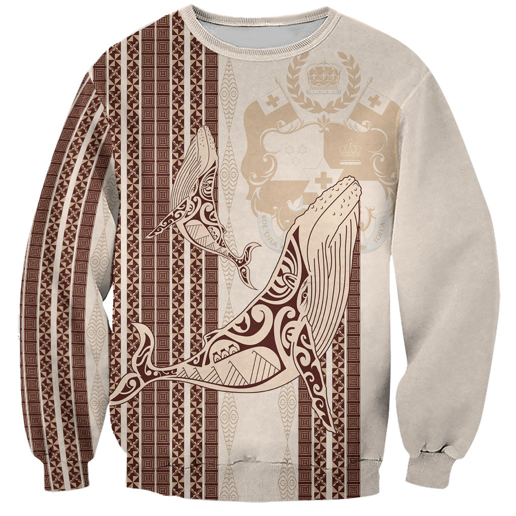 Swimming With Humpback Whales Season Tonga Sweatshirt Tongan Tofuaa Ngatu Pattern Brown