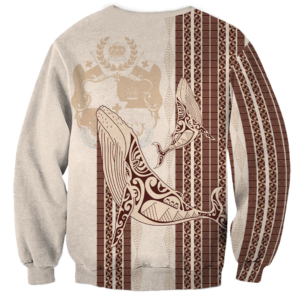 Swimming With Humpback Whales Season Tonga Sweatshirt Tongan Tofuaa Ngatu Pattern Brown