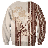 Swimming With Humpback Whales Season Tonga Sweatshirt Tongan Tofuaa Ngatu Pattern Brown