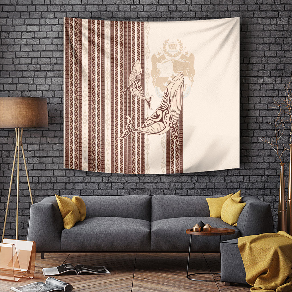 Swimming With Humpback Whales Season Tonga Tapestry Tongan Tofuaa Ngatu Pattern Brown