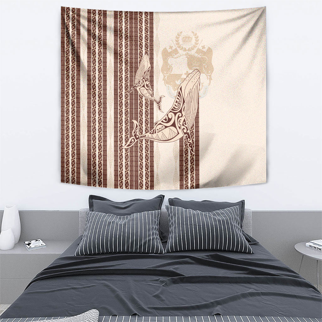 Swimming With Humpback Whales Season Tonga Tapestry Tongan Tofuaa Ngatu Pattern Brown