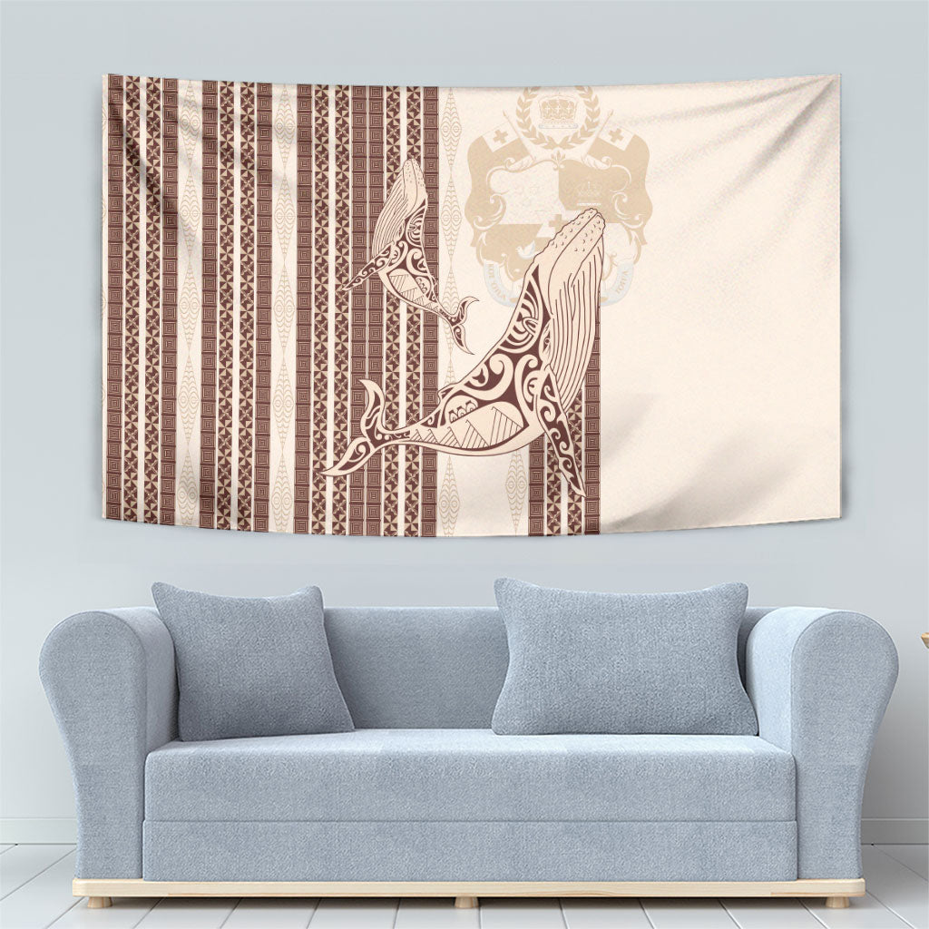 Swimming With Humpback Whales Season Tonga Tapestry Tongan Tofuaa Ngatu Pattern Brown