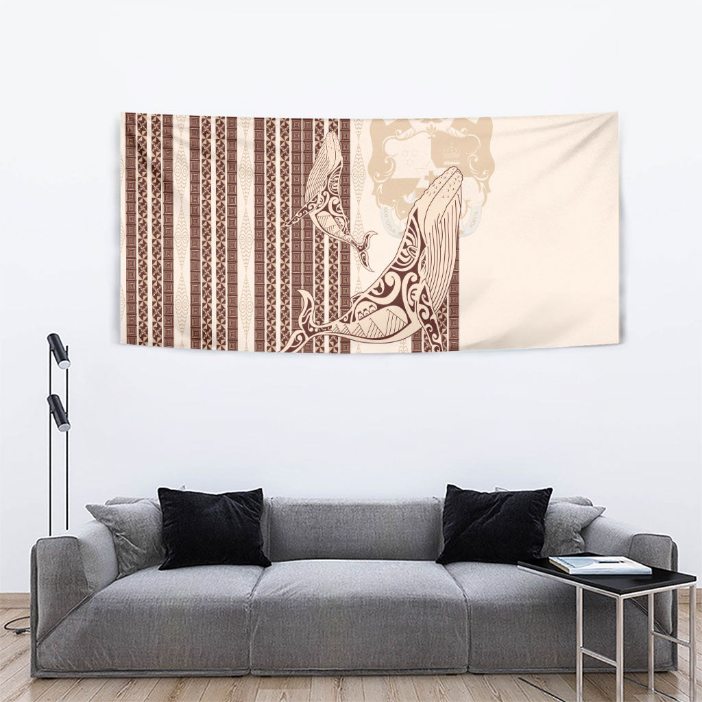 Swimming With Humpback Whales Season Tonga Tapestry Tongan Tofuaa Ngatu Pattern Brown