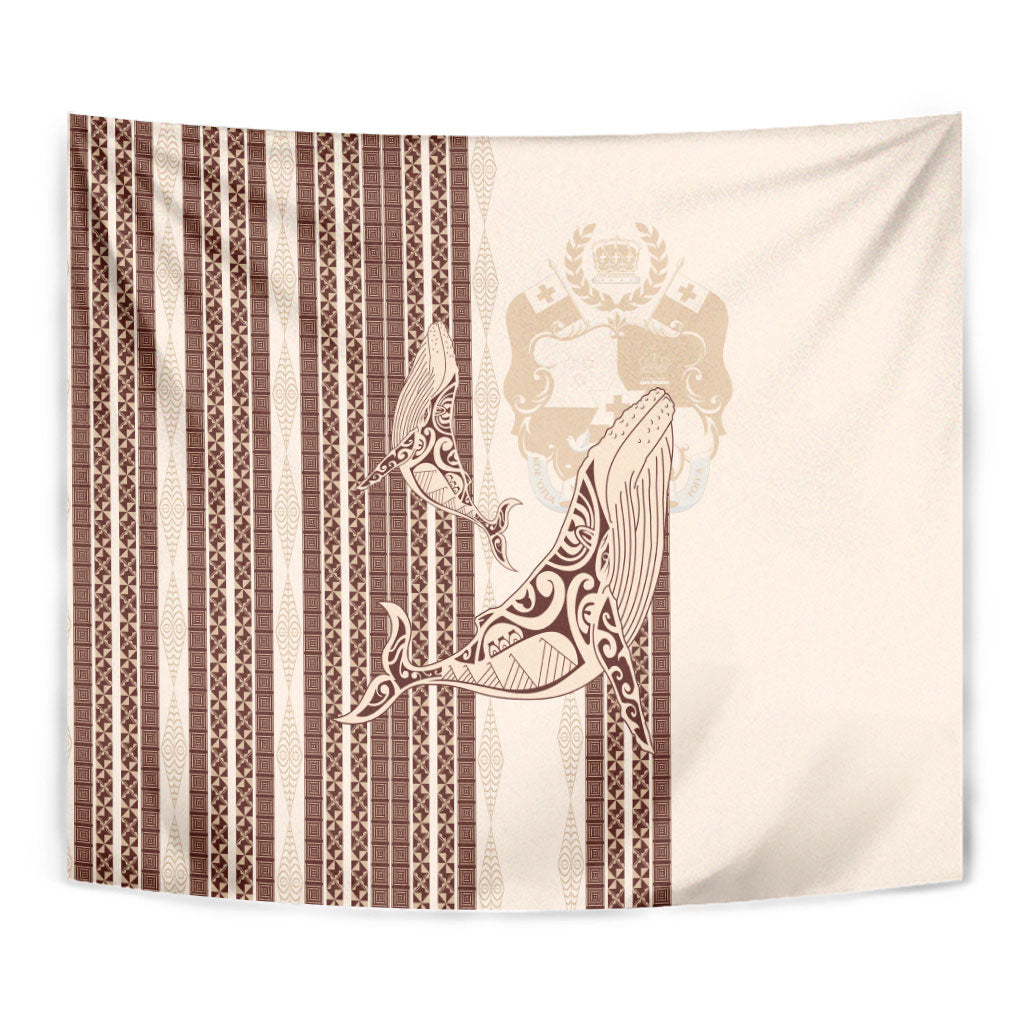 Swimming With Humpback Whales Season Tonga Tapestry Tongan Tofuaa Ngatu Pattern Brown