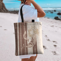 Swimming With Humpback Whales Season Tonga Tote Bag Tongan Tofuaa Ngatu Pattern Brown