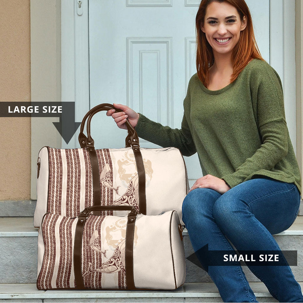 Swimming With Humpback Whales Season Tonga Travel Bag Tongan Tofuaa Ngatu Pattern Brown