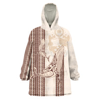 Swimming With Humpback Whales Season Tonga Wearable Blanket Hoodie Tongan Tofuaa Ngatu Pattern Brown