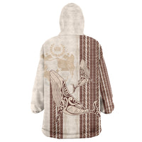 Swimming With Humpback Whales Season Tonga Wearable Blanket Hoodie Tongan Tofuaa Ngatu Pattern Brown