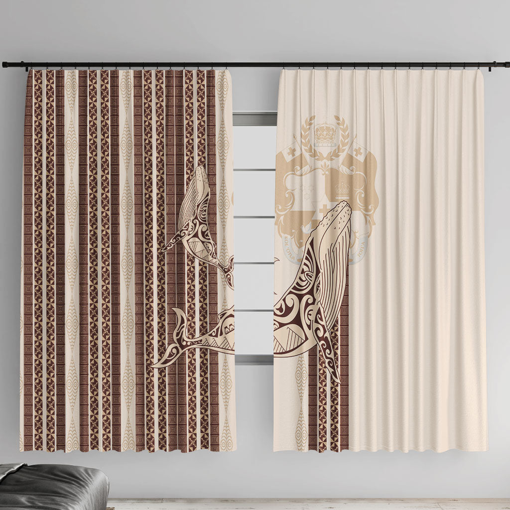 Swimming With Humpback Whales Season Tonga Window Curtain Tongan Tofuaa Ngatu Pattern Brown