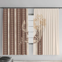 Swimming With Humpback Whales Season Tonga Window Curtain Tongan Tofuaa Ngatu Pattern Brown