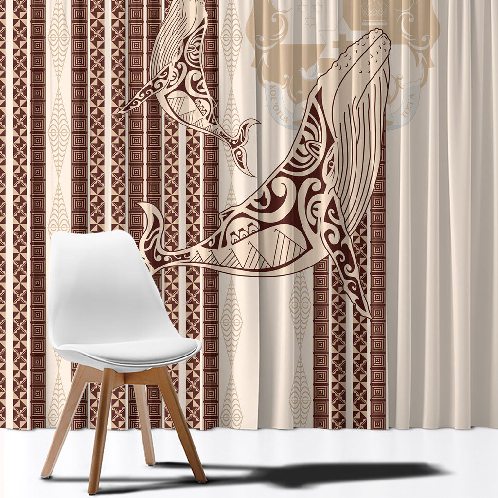 Swimming With Humpback Whales Season Tonga Window Curtain Tongan Tofuaa Ngatu Pattern Brown