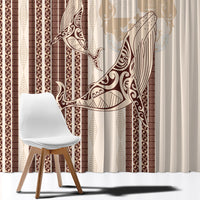 Swimming With Humpback Whales Season Tonga Window Curtain Tongan Tofuaa Ngatu Pattern Brown