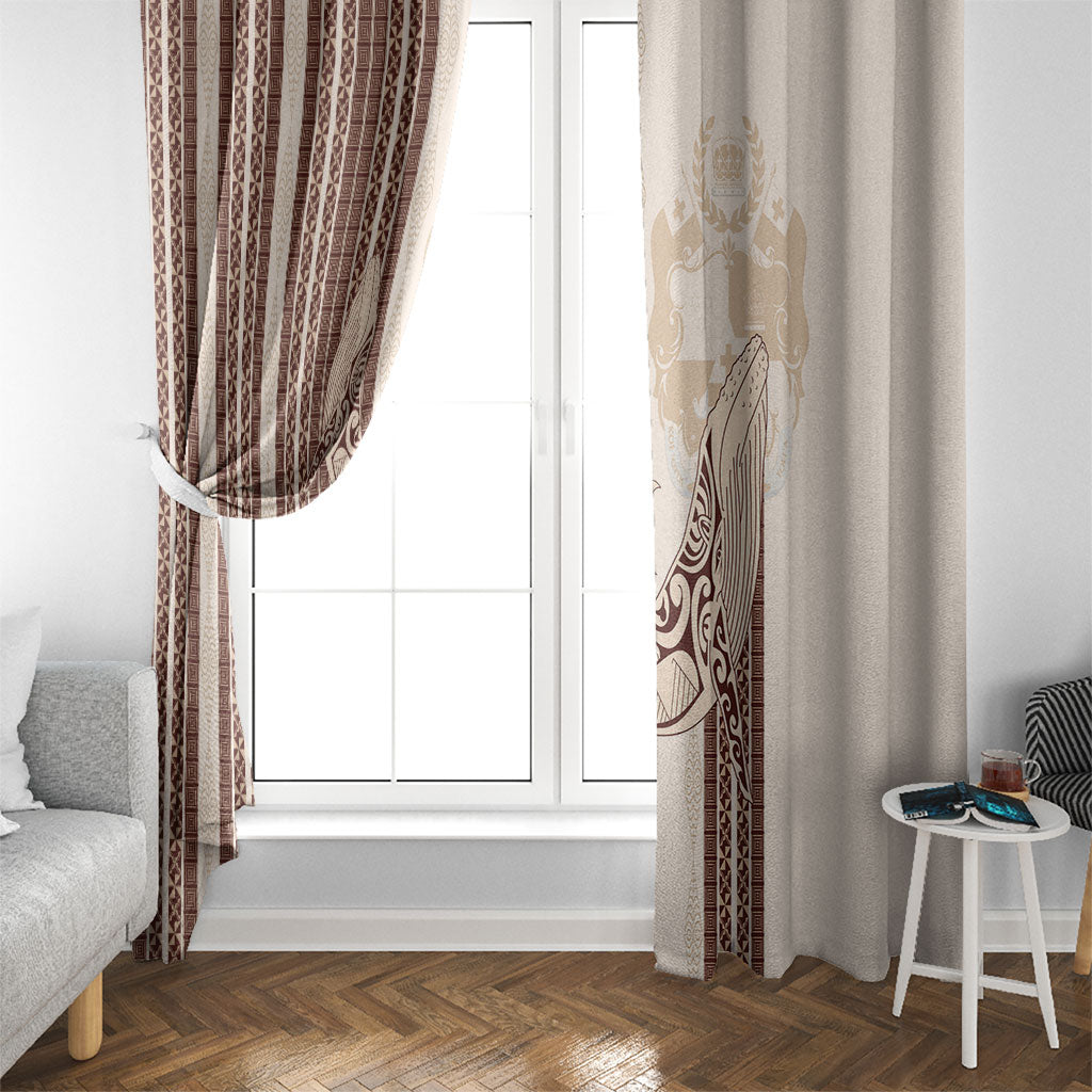 Swimming With Humpback Whales Season Tonga Window Curtain Tongan Tofuaa Ngatu Pattern Brown