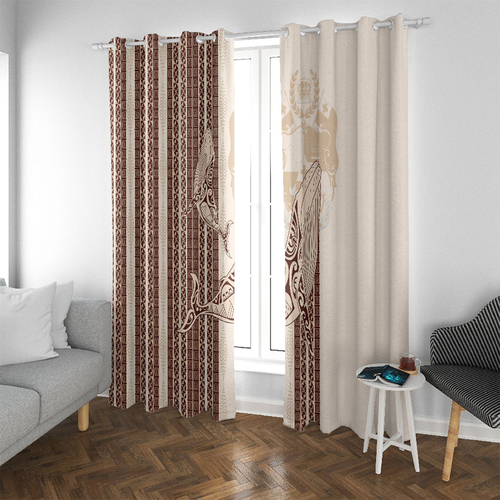 Swimming With Humpback Whales Season Tonga Window Curtain Tongan Tofuaa Ngatu Pattern Brown