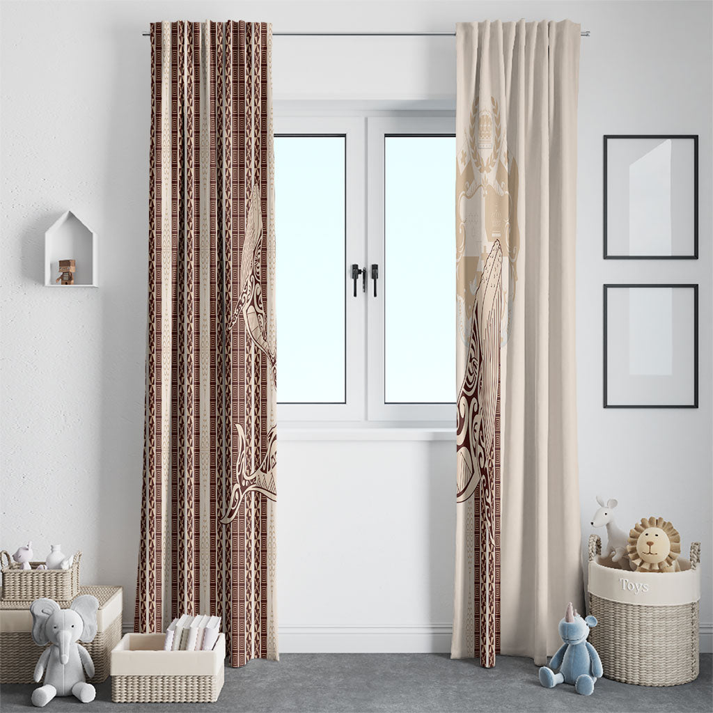 Swimming With Humpback Whales Season Tonga Window Curtain Tongan Tofuaa Ngatu Pattern Brown